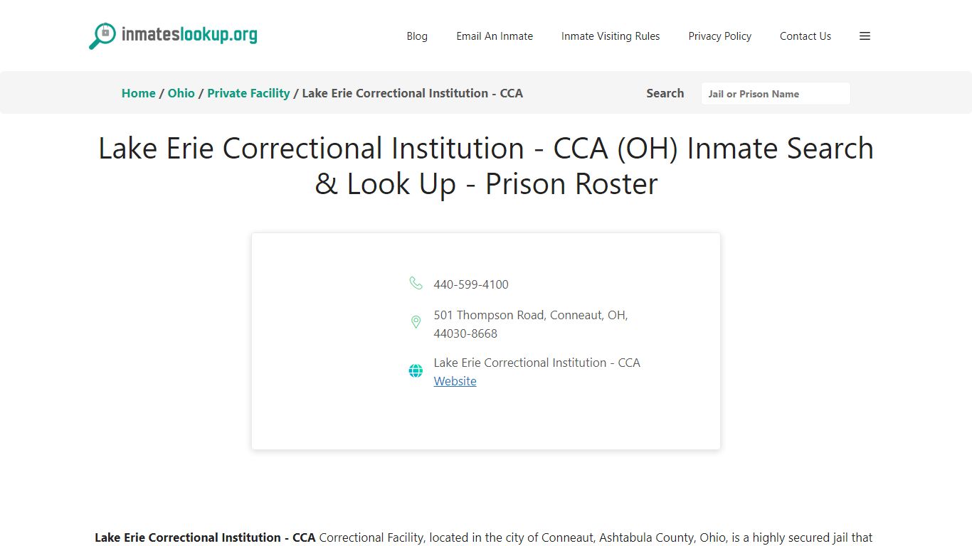 Lake Erie Correctional Institution - CCA (OH) Inmate Search & Look Up ...