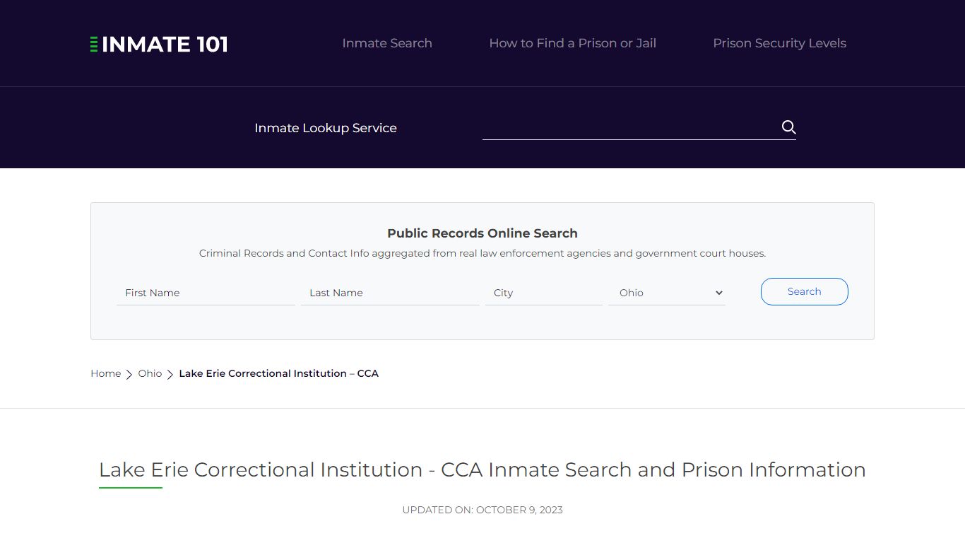 Lake Erie Correctional Institution - CCA Inmate Search, Visitation ...