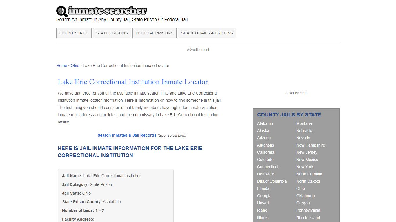 Lake Erie Correctional Institution Inmate Locator - Inmate Searcher