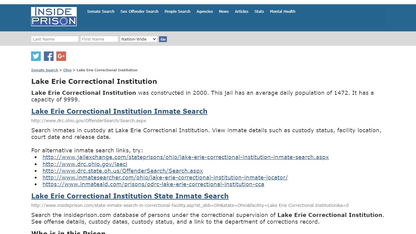 Lake Erie Correctional Institution - Ohio - Inmate Search - Inside Prison